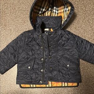 Burberry Black Puffer Jacket with Quilted Design and Hood